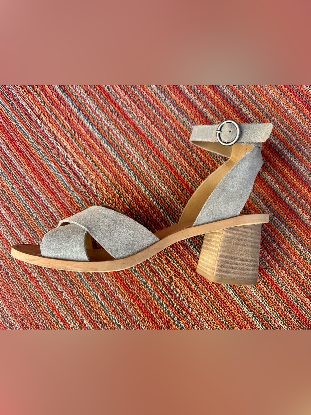 Dolce Vita Suede Cross-Strap Ankle Strap Block Heel Sandal, Gray Suede size W 8